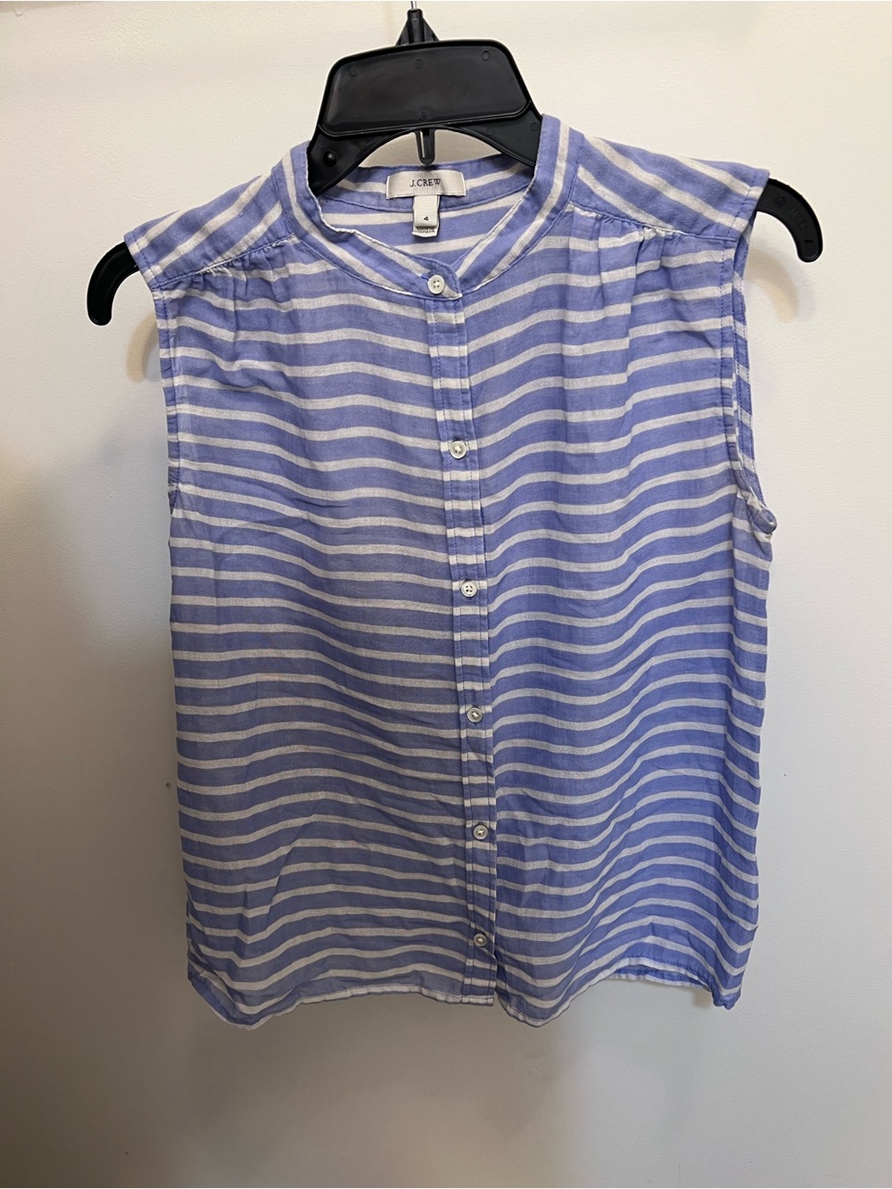 J. Crew Blue and White Striped Sleeveless Button-Front Top